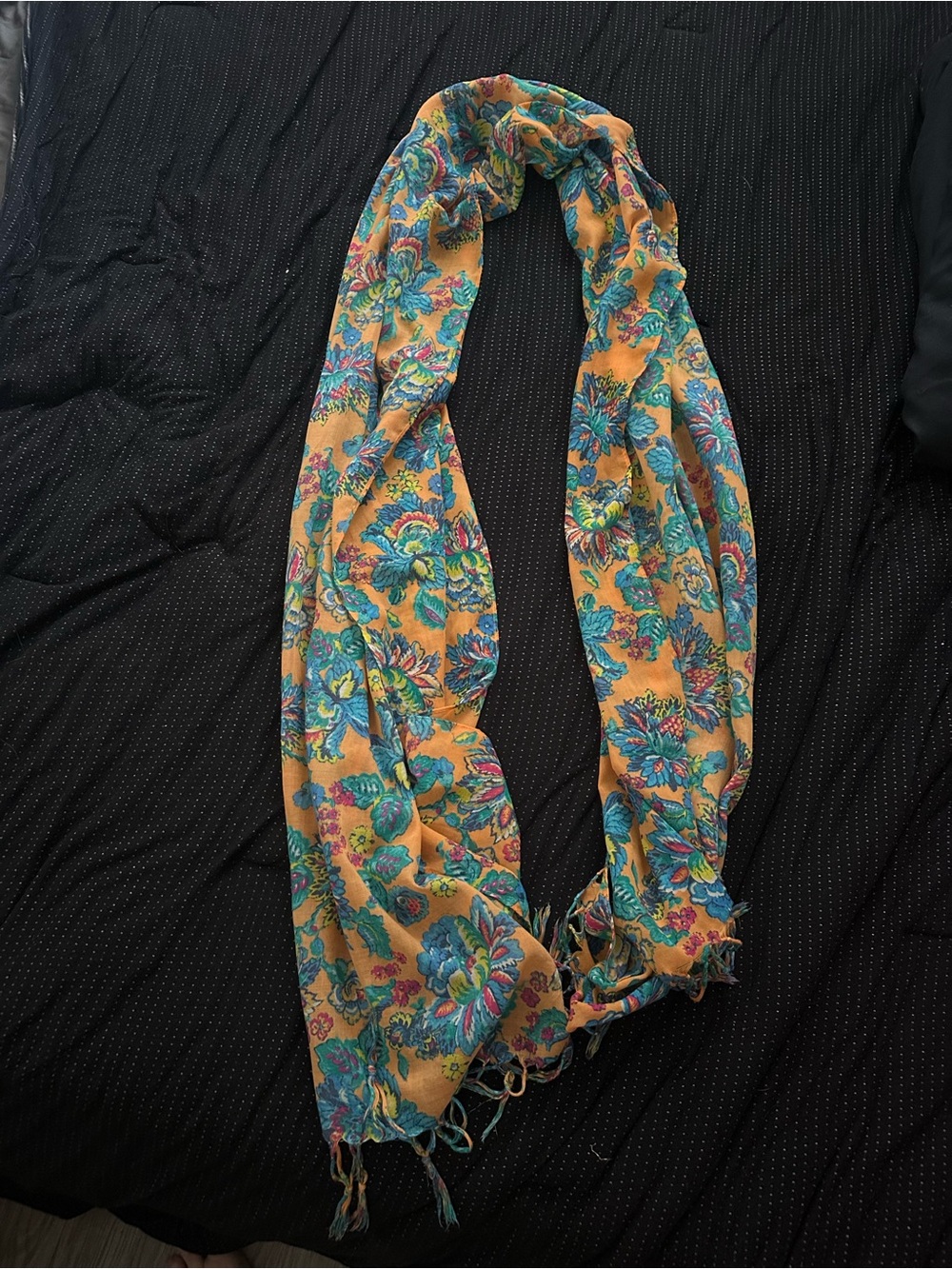 aerie Yellow Floral Print Scarf with Teal Accents